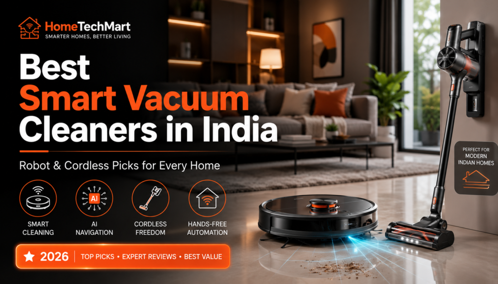 best smart vacuum cleaners in India with robot and cordless vacuum cleaners in a modern smart home living room